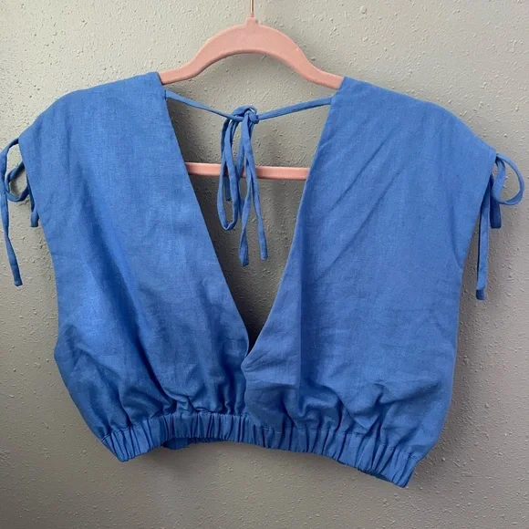 WAYF Pippa Lace Detail Linen Blend Top Size Large New - Picture 4 of 9